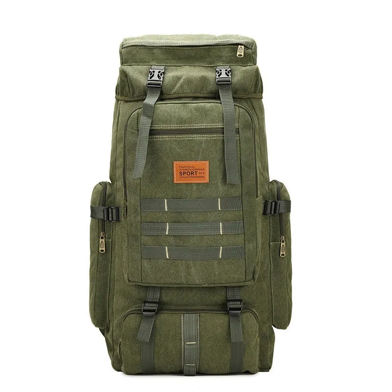 60L Large Military Canvas Backpack - Tactical Camping Hiking Rucksack, Army Travel Molle Bag for Men Outdoor
