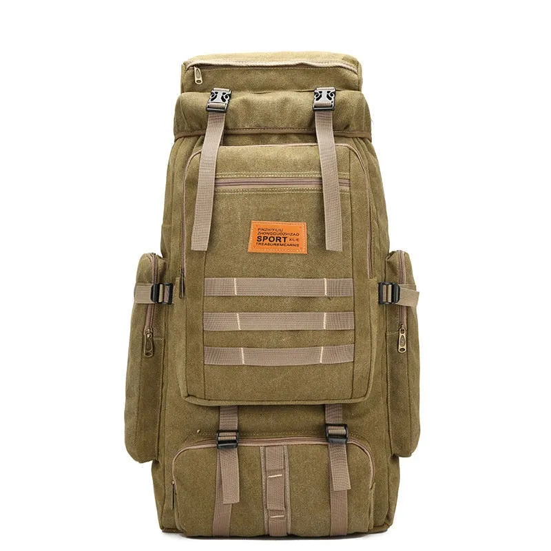 60L Large Military Canvas Backpack - Tactical Camping Hiking Rucksack, Army Travel Molle Bag for Men Outdoor