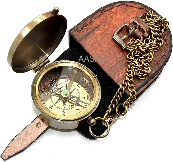 AASIYA Brass Chain Compass with Leather Case for Hiking Personalized Compass to My Son You Will Never Lose Love Dad Quote Engraved Camping Pocket Compass Nautical Vintage Navigation Outdoor Compass