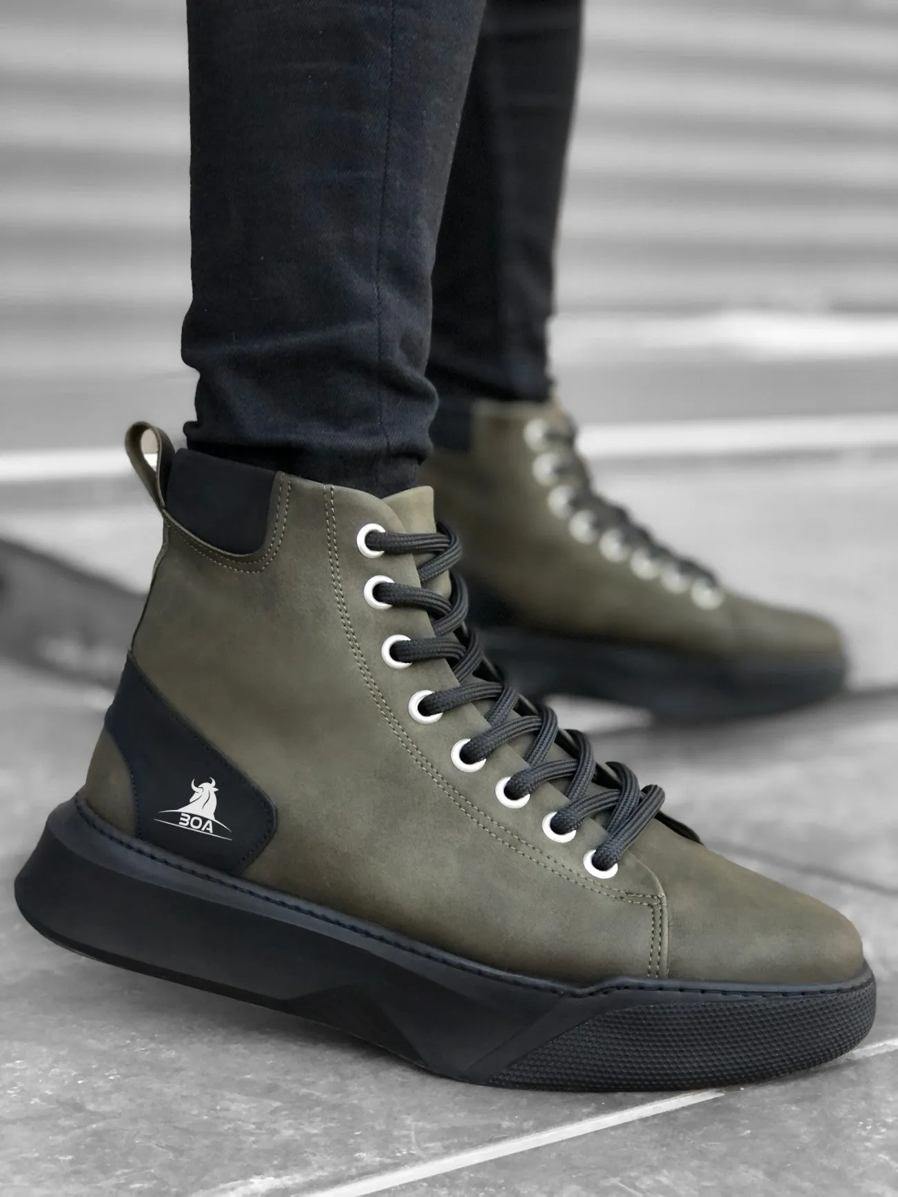 BA0155 Lace-Up Men's High Sole Khaki Sport Boots