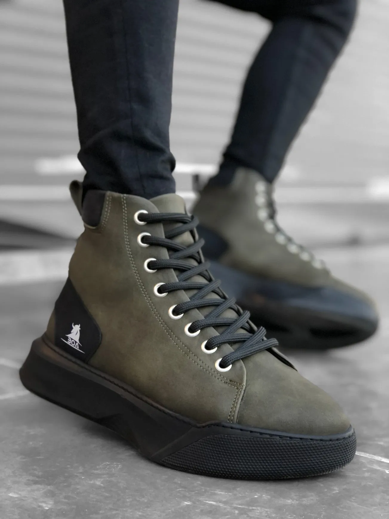 BA0155 Lace-Up Men's High Sole Khaki Sport Boots