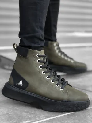 BA0155 Lace-Up Men's High Sole Khaki Sport Boots