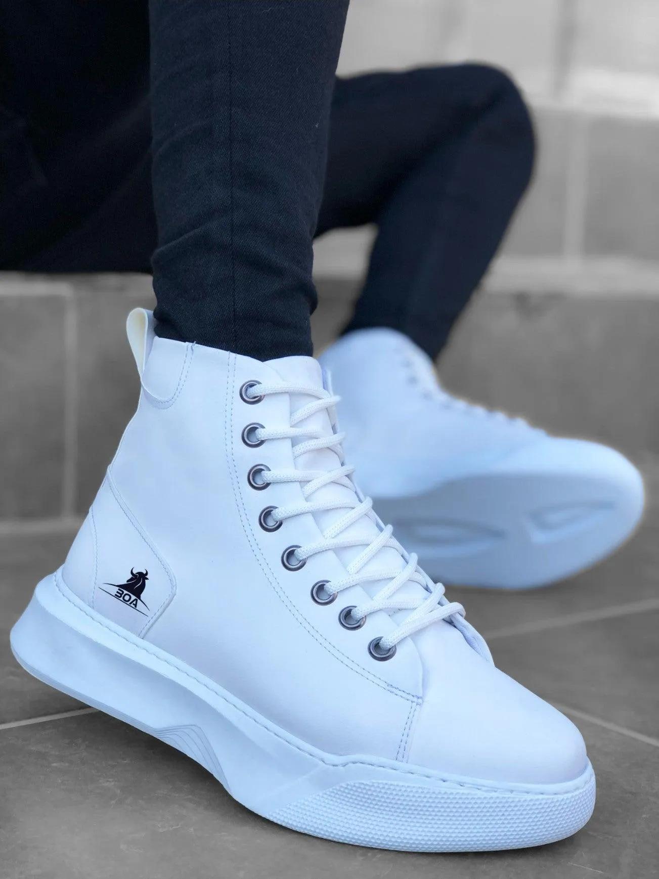 BA0155 Lace-Up Men's High Sole White Sport Boots
