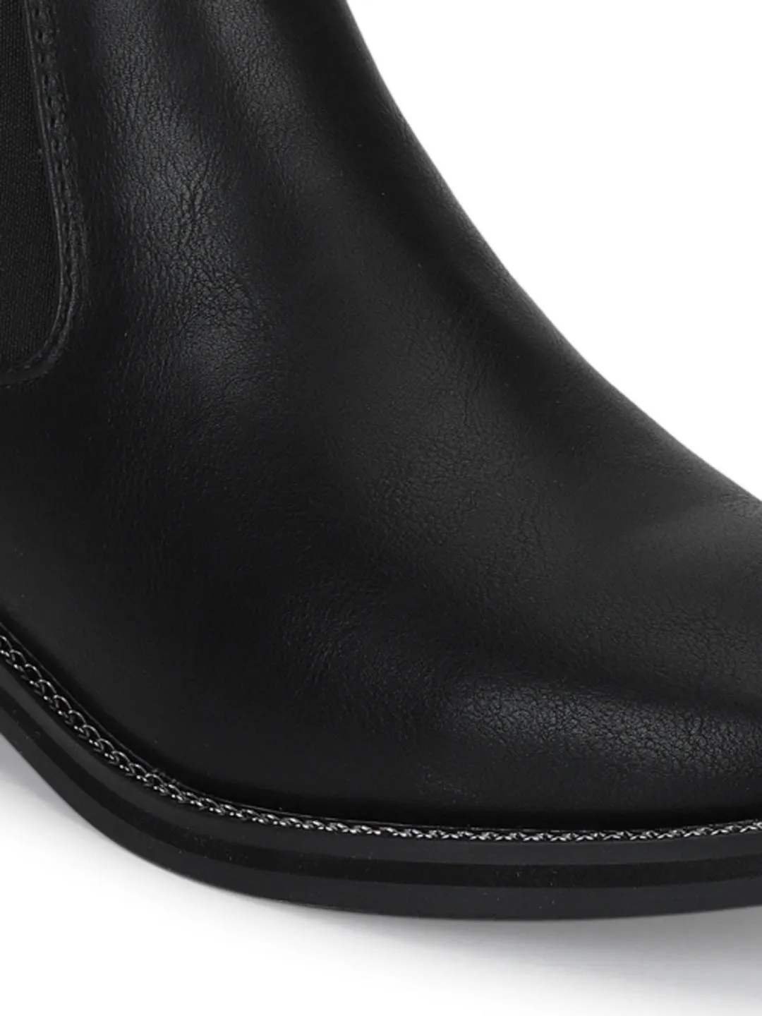 Black PU Chelsea Flat Ankle Boots