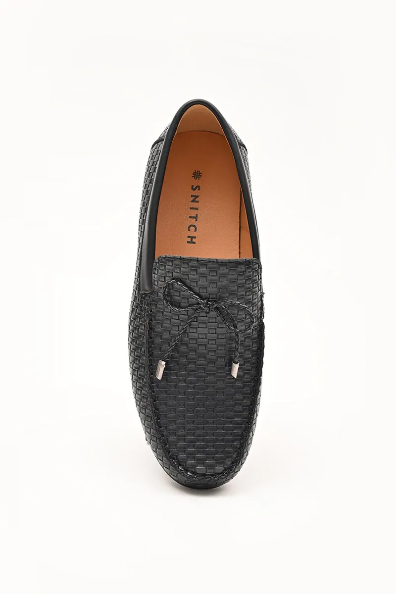 Black Textured Loafers