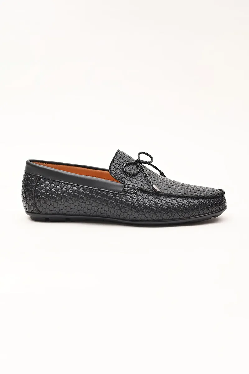 Black Textured Loafers