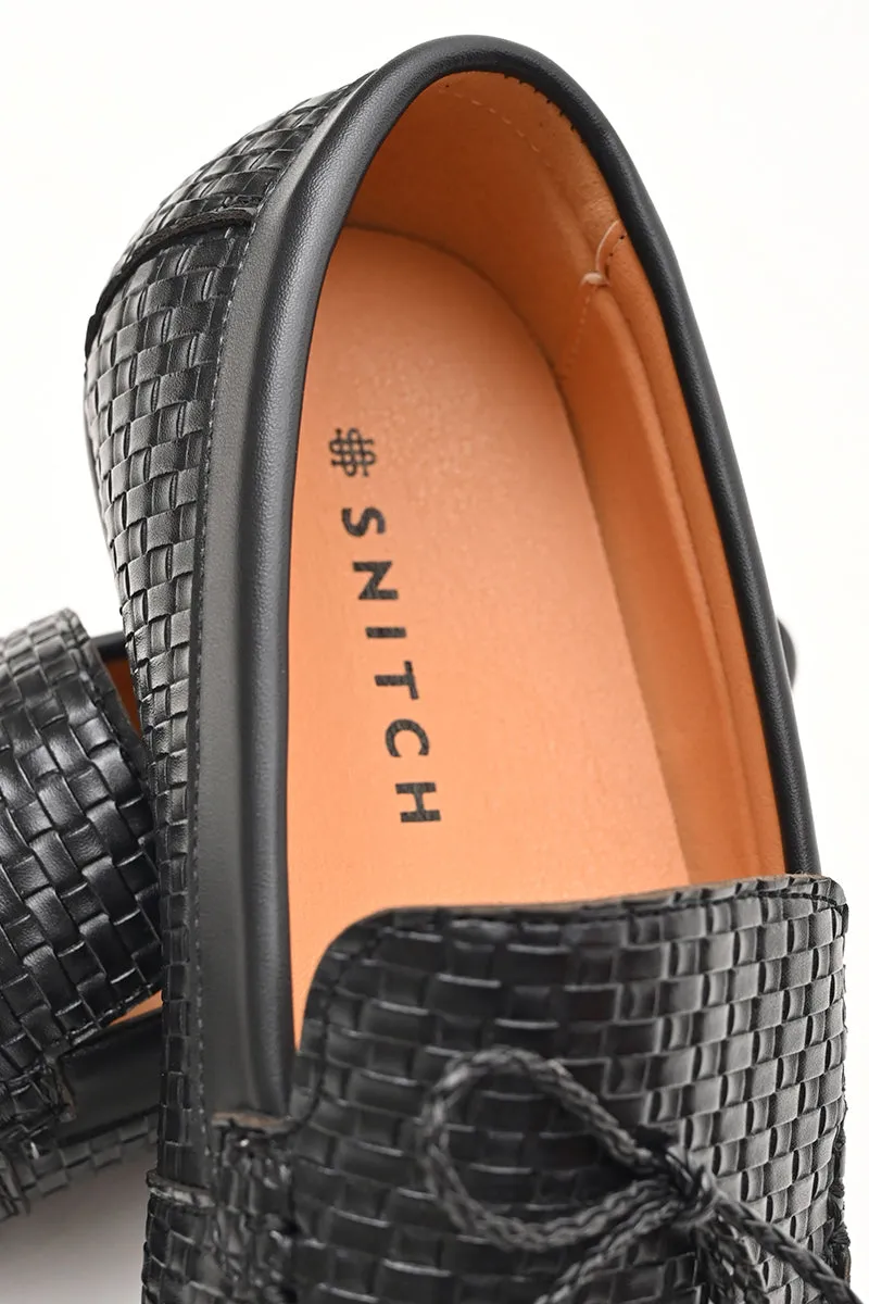 Black Textured Loafers