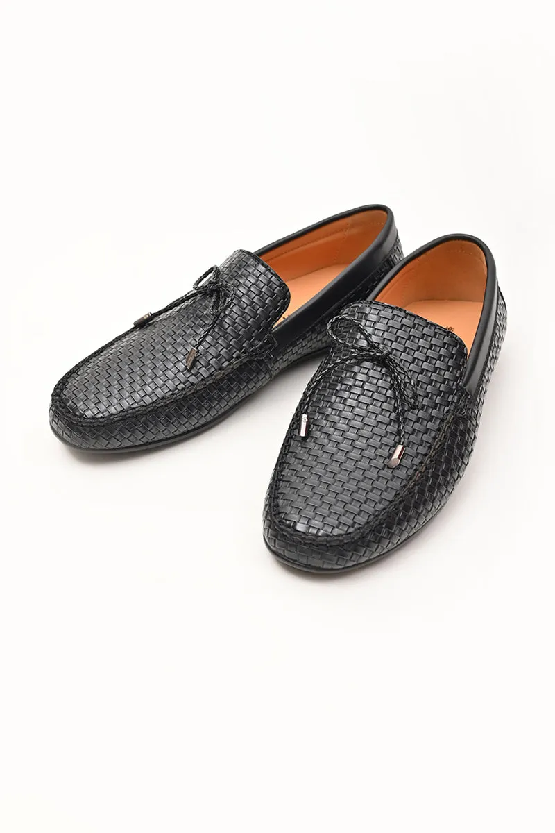 Black Textured Loafers