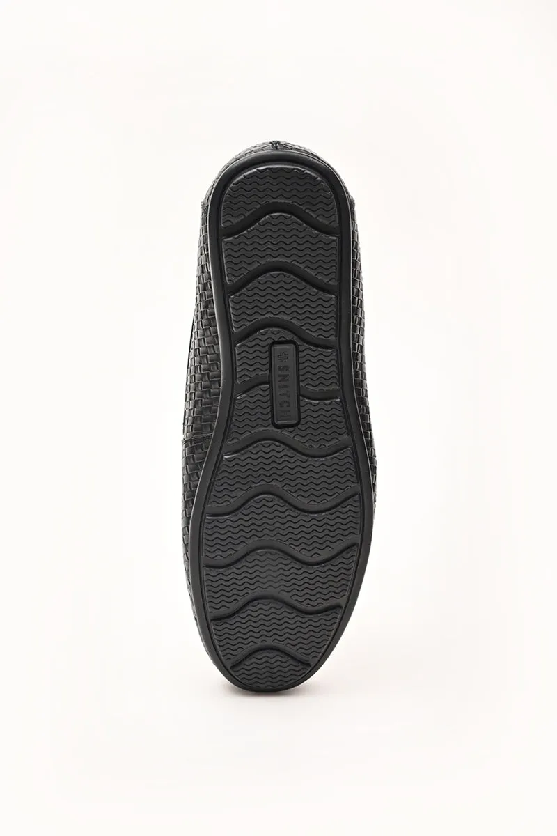 Black Textured Loafers