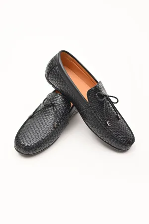 Black Textured Loafers