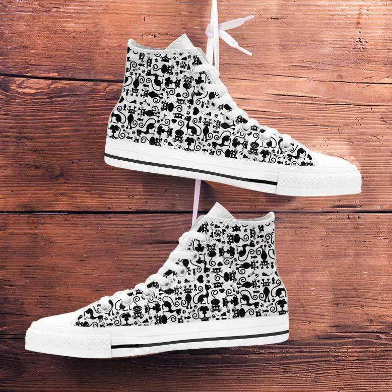 Cats in White Collage Canvas High Top Shoes