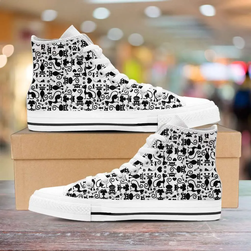 Cats in White Collage Canvas High Top Shoes