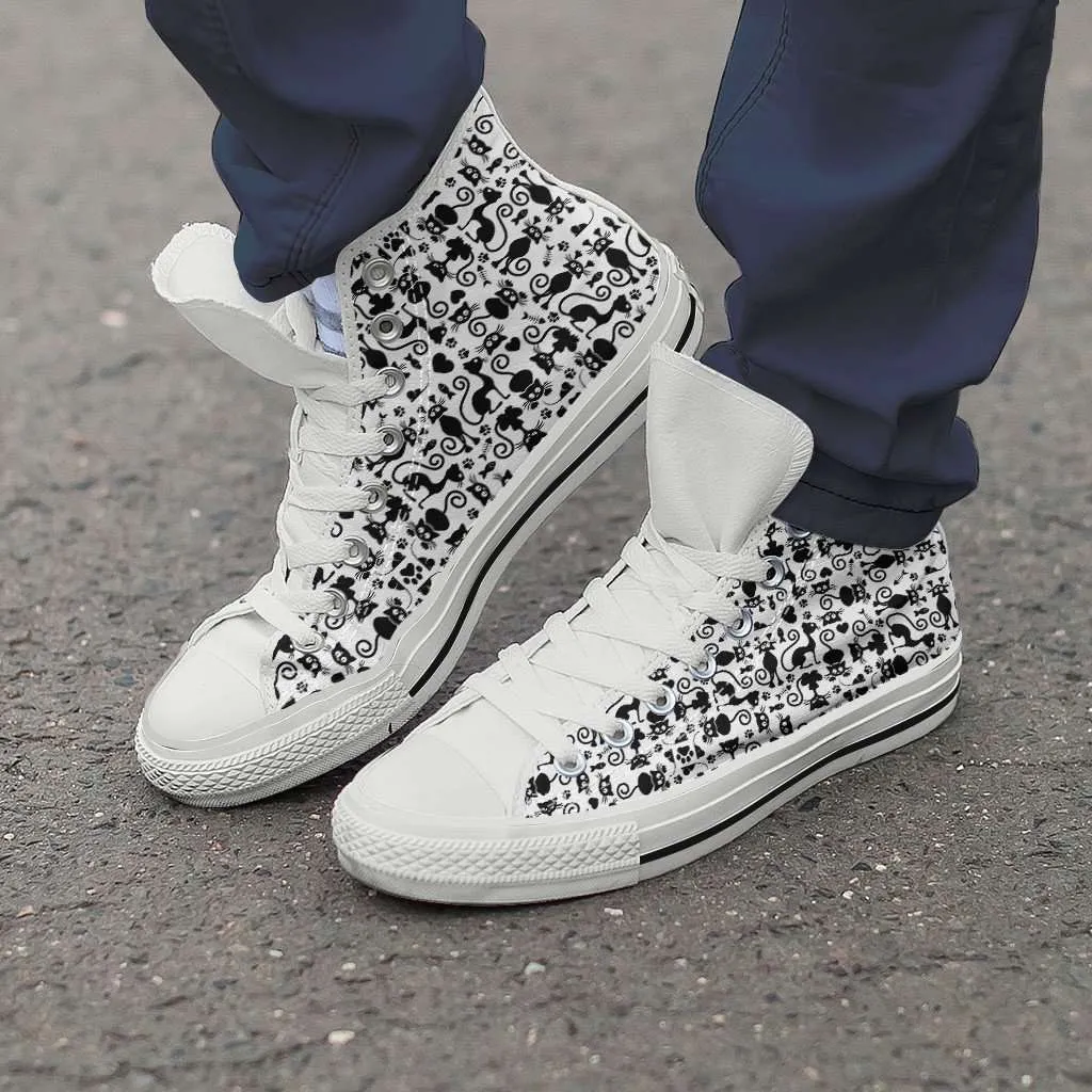 Cats in White Collage Canvas High Top Shoes