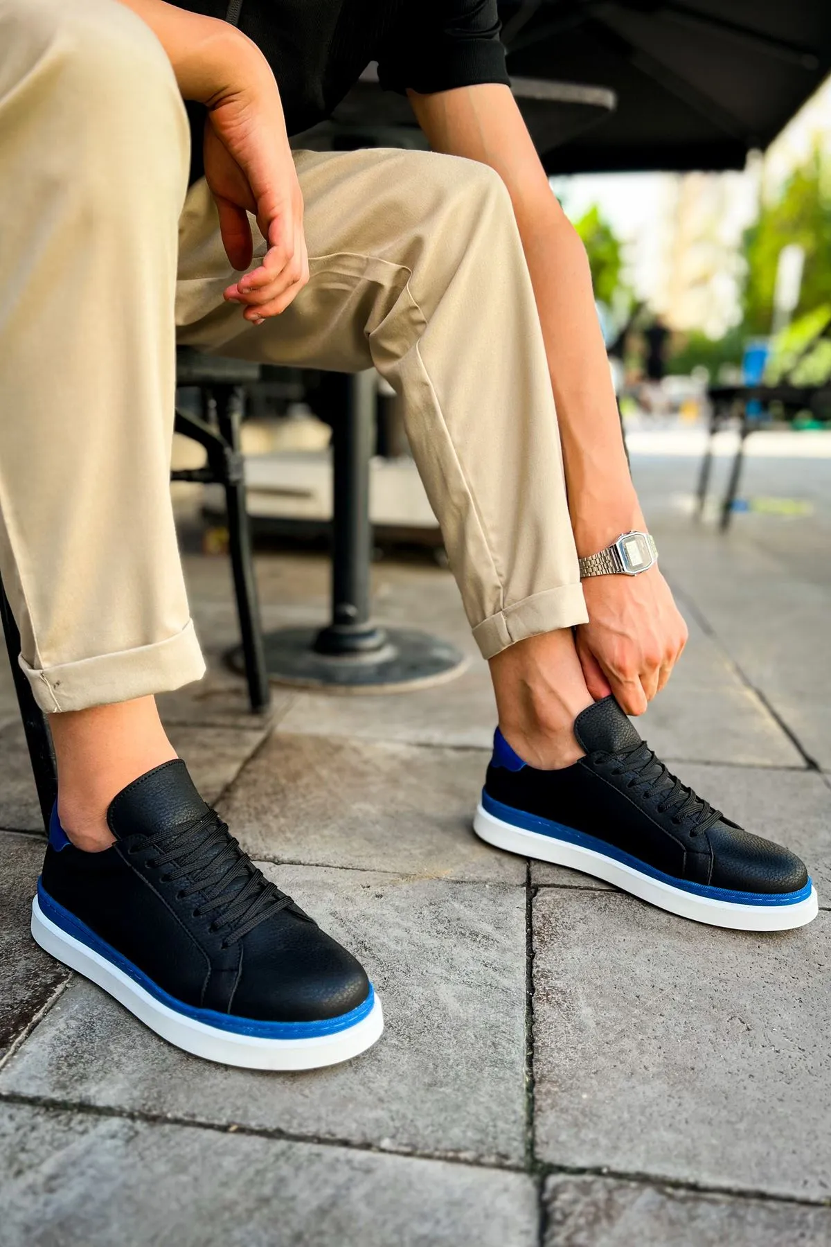 CH979 Santoni GBT Sport Men's Sneakers Shoes BLACK/BLUE