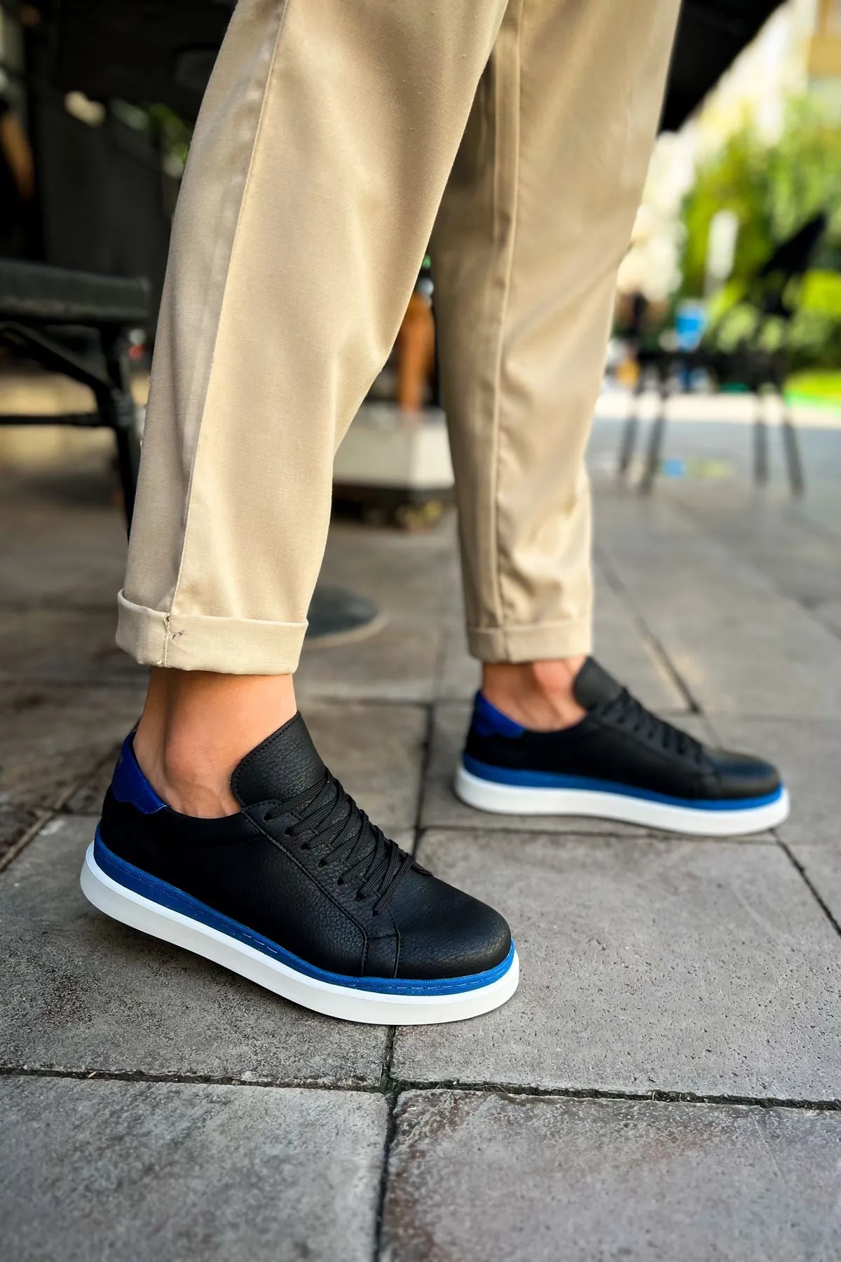 CH979 Santoni GBT Sport Men's Sneakers Shoes BLACK/BLUE