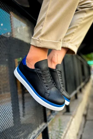 CH979 Santoni GBT Sport Men's Sneakers Shoes BLACK/BLUE