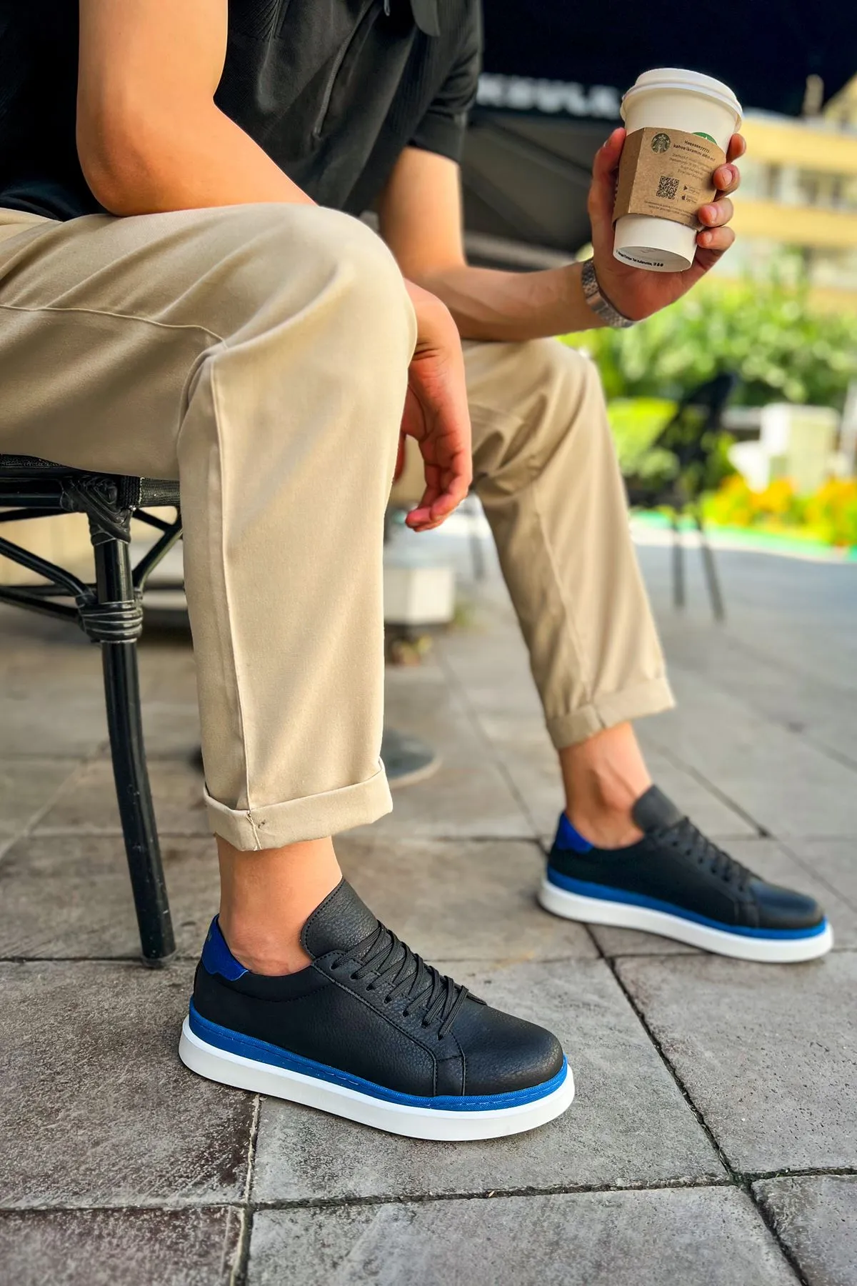 CH979 Santoni GBT Sport Men's Sneakers Shoes BLACK/BLUE