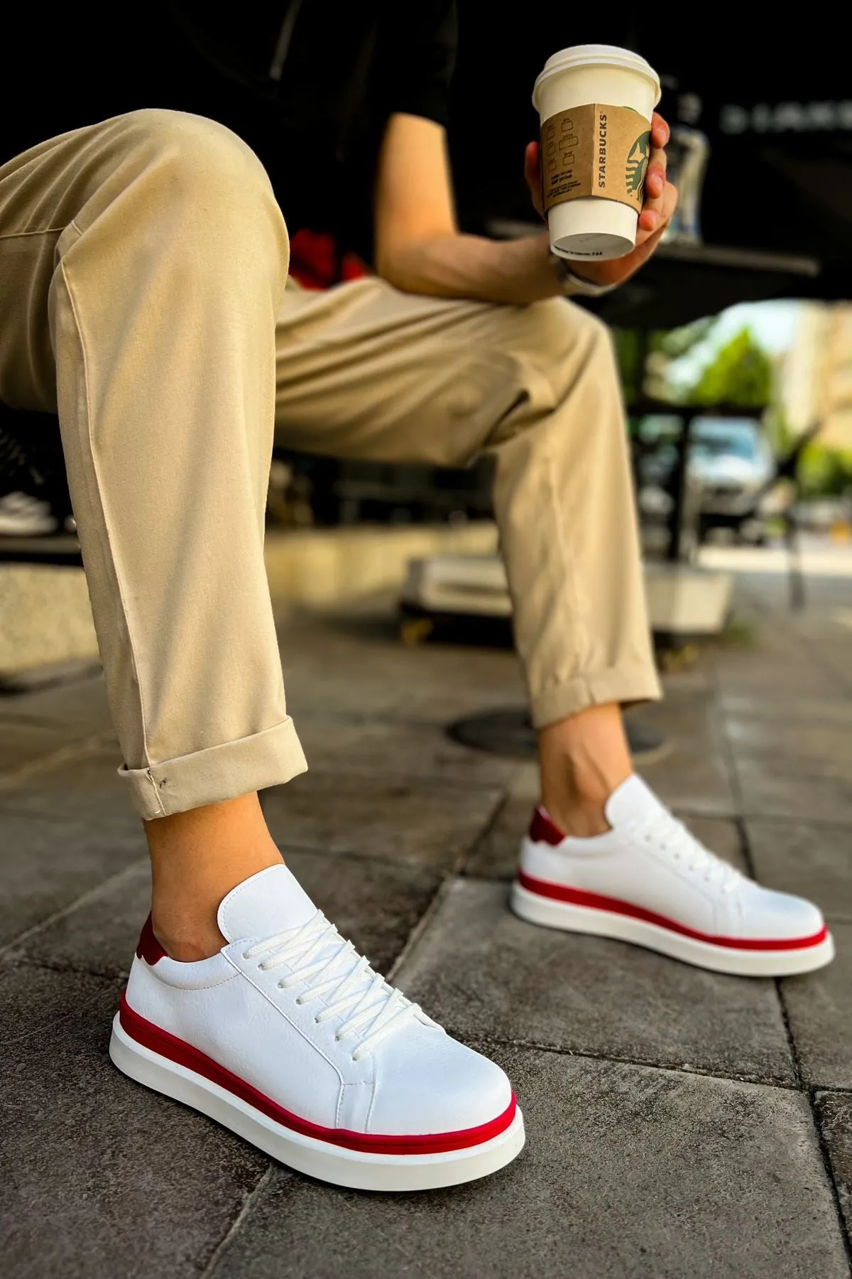 CH979 Santoni GBT Sport Men's Sneakers Shoes WHITE/RED