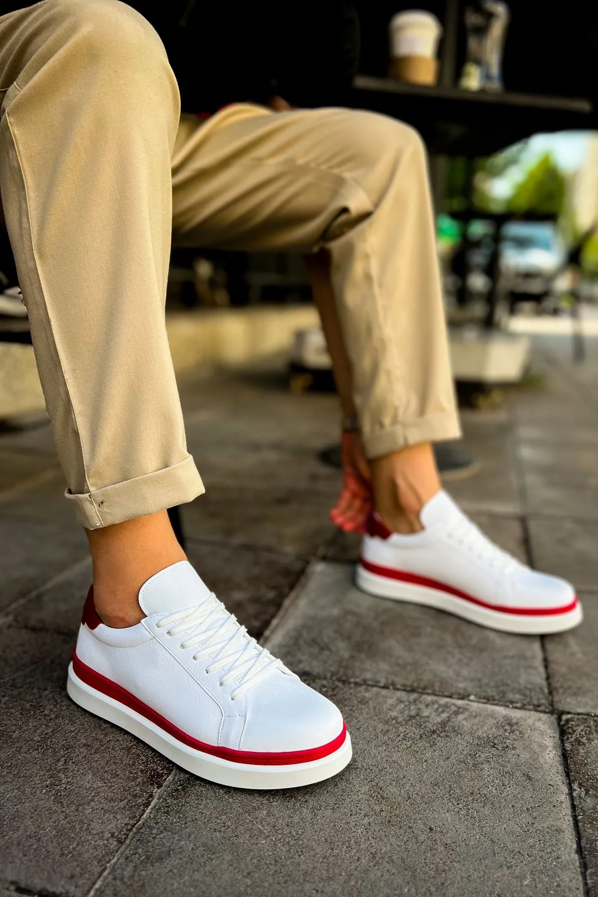 CH979 Santoni GBT Sport Men's Sneakers Shoes WHITE/RED