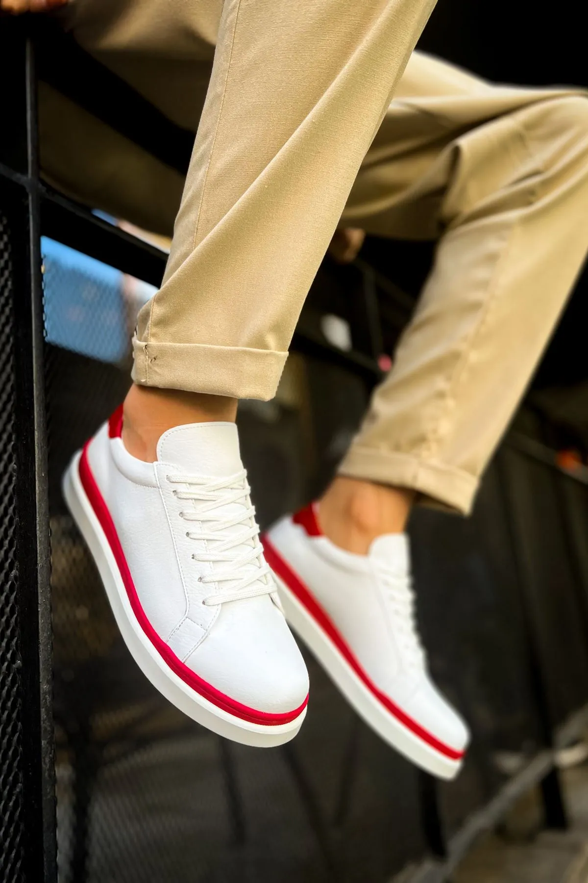 CH979 Santoni GBT Sport Men's Sneakers Shoes WHITE/RED