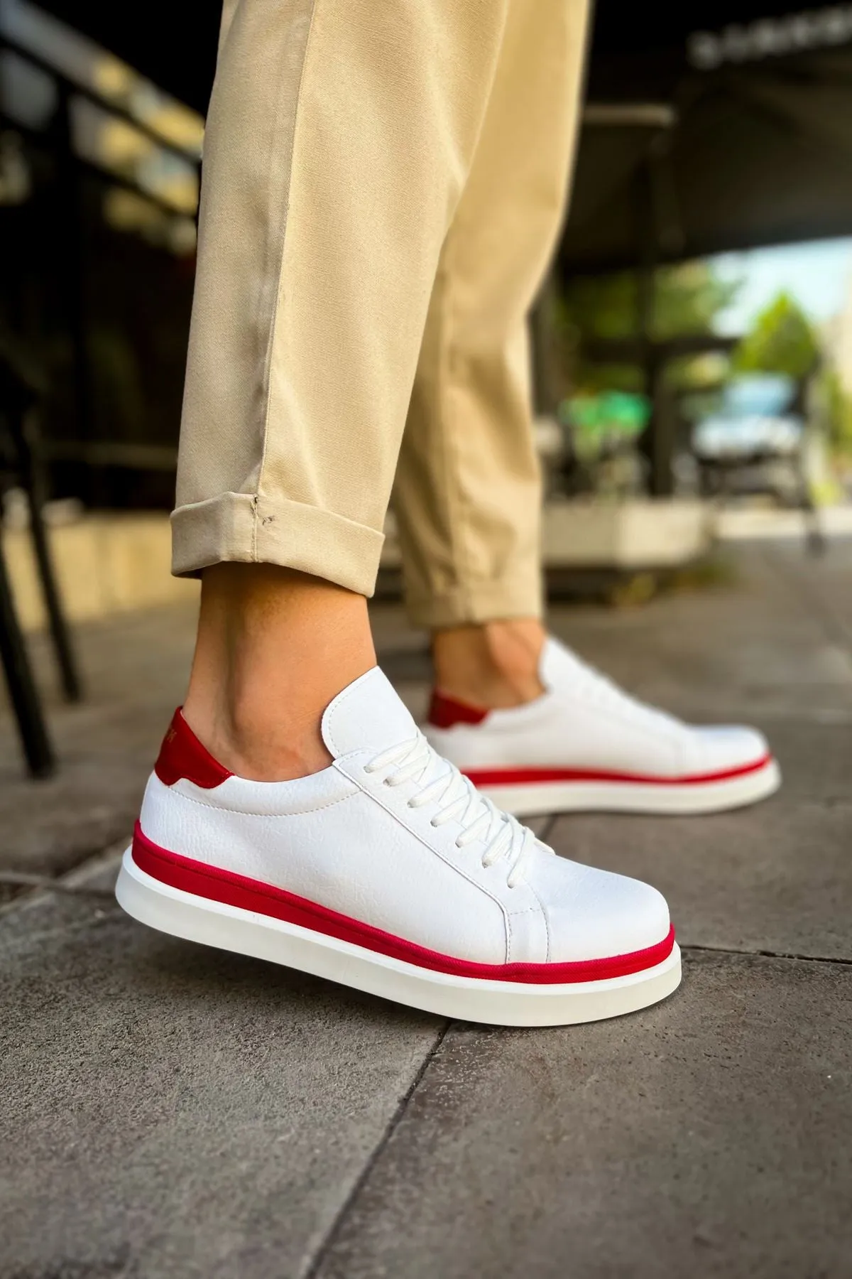 CH979 Santoni GBT Sport Men's Sneakers Shoes WHITE/RED