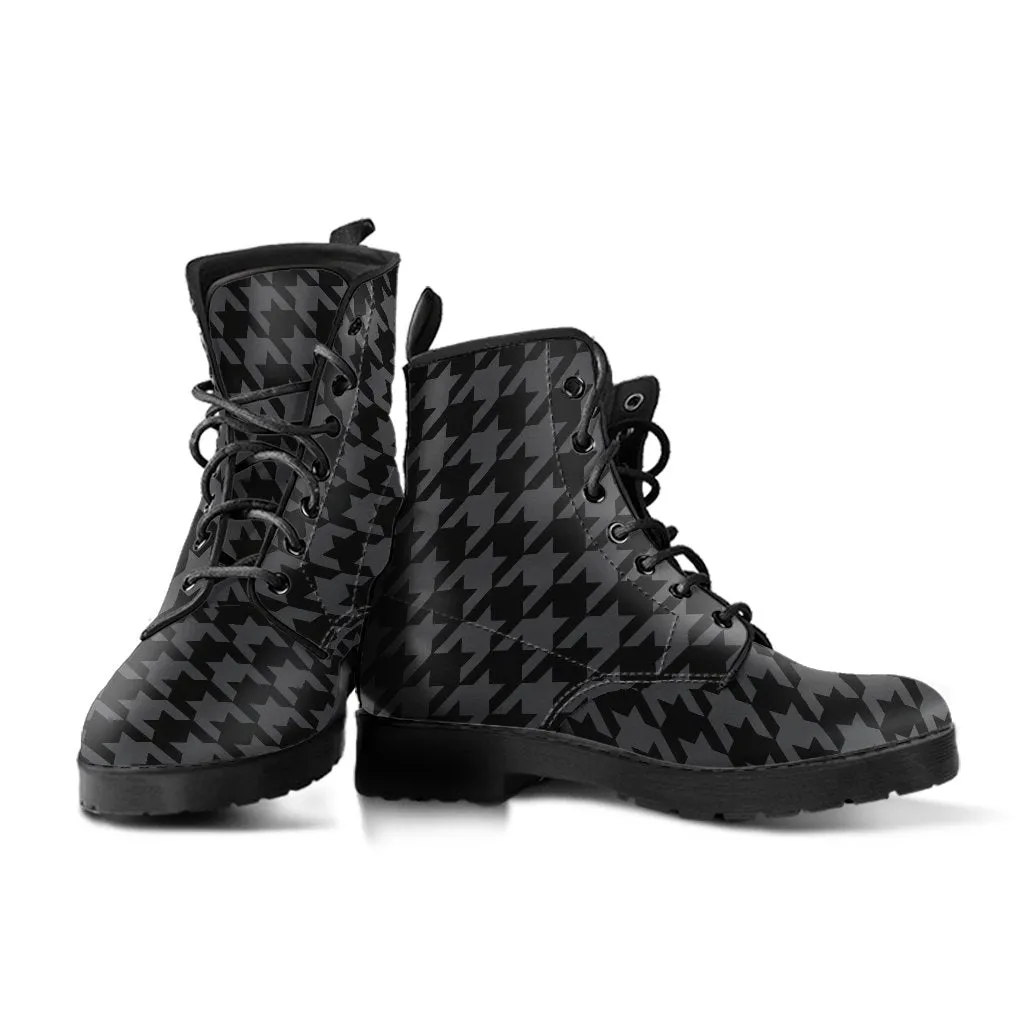 Combat Boots - Black Houndstooth | Goth Boots, Gothic Boots, Black Boots, Black Hipster Boots, Black Leather Boots, Black Combat Boots