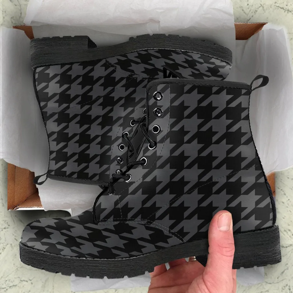 Combat Boots - Black Houndstooth | Goth Boots, Gothic Boots, Black Boots, Black Hipster Boots, Black Leather Boots, Black Combat Boots