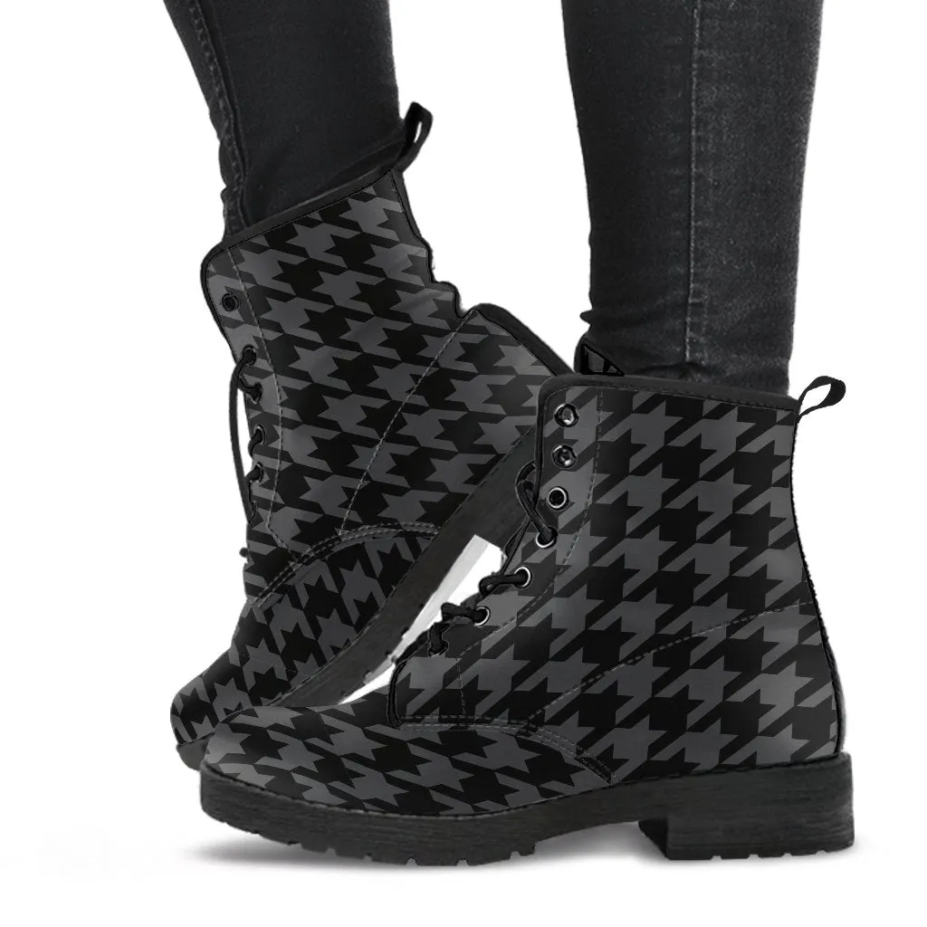 Combat Boots - Black Houndstooth | Goth Boots, Gothic Boots, Black Boots, Black Hipster Boots, Black Leather Boots, Black Combat Boots