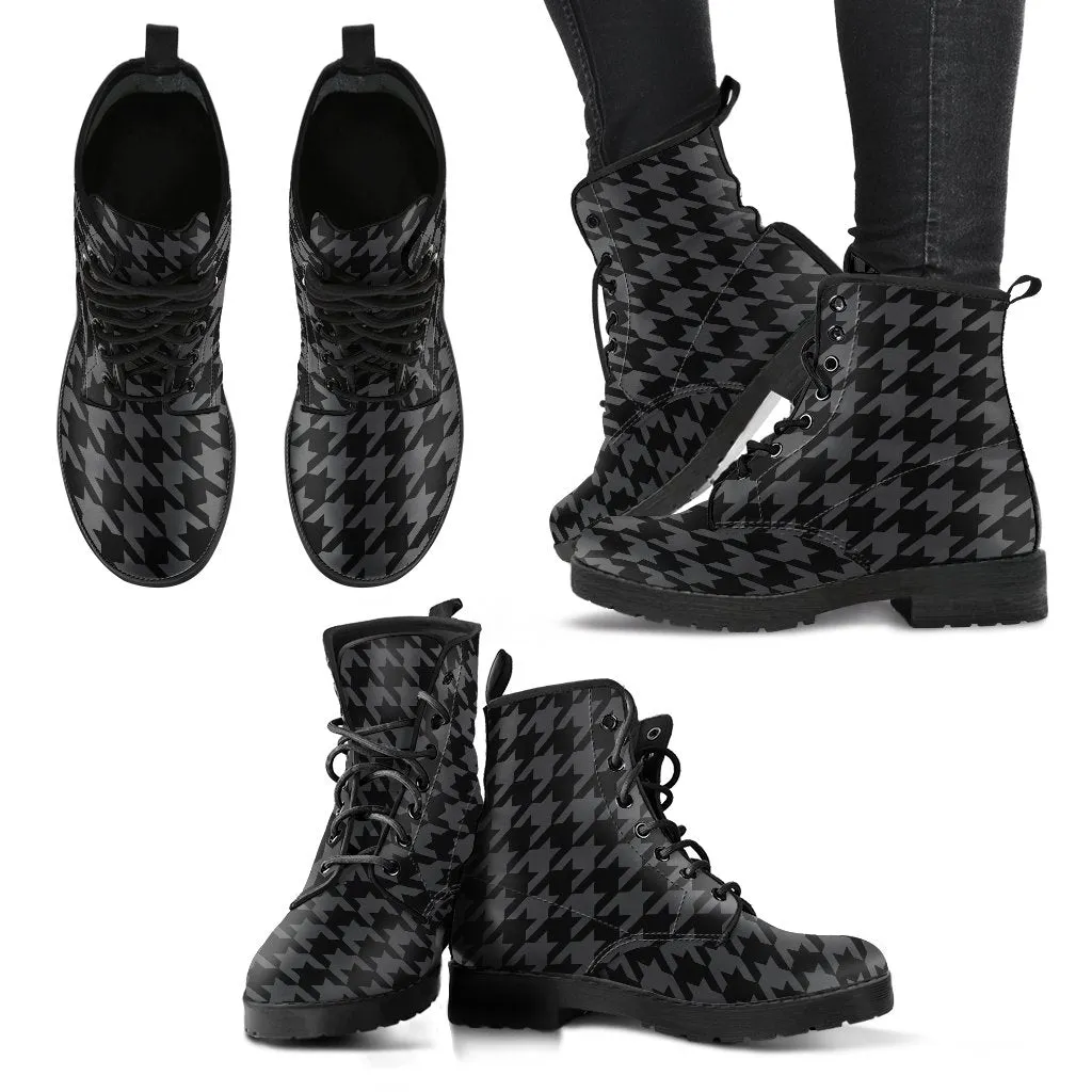 Combat Boots - Black Houndstooth | Goth Boots, Gothic Boots, Black Boots, Black Hipster Boots, Black Leather Boots, Black Combat Boots