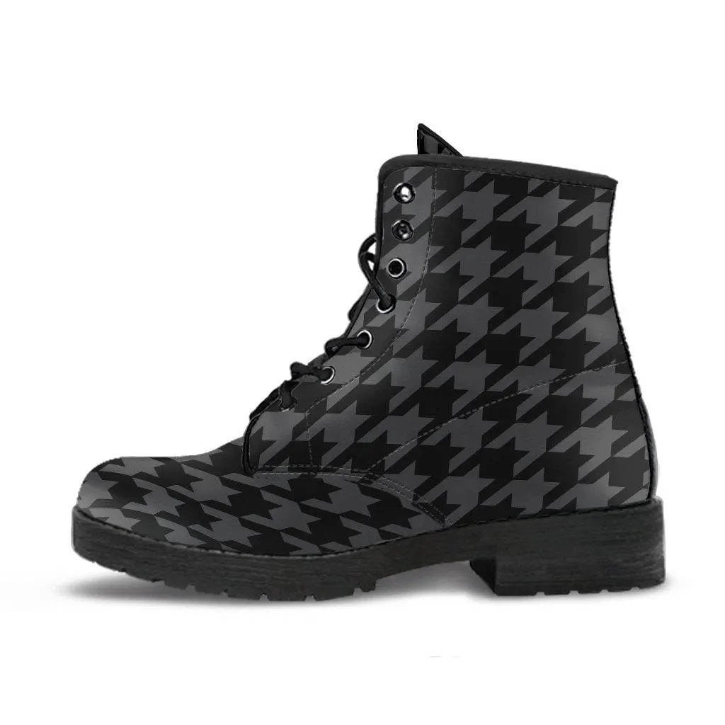 Combat Boots - Black Houndstooth | Goth Boots, Gothic Boots, Black Boots, Black Hipster Boots, Black Leather Boots, Black Combat Boots