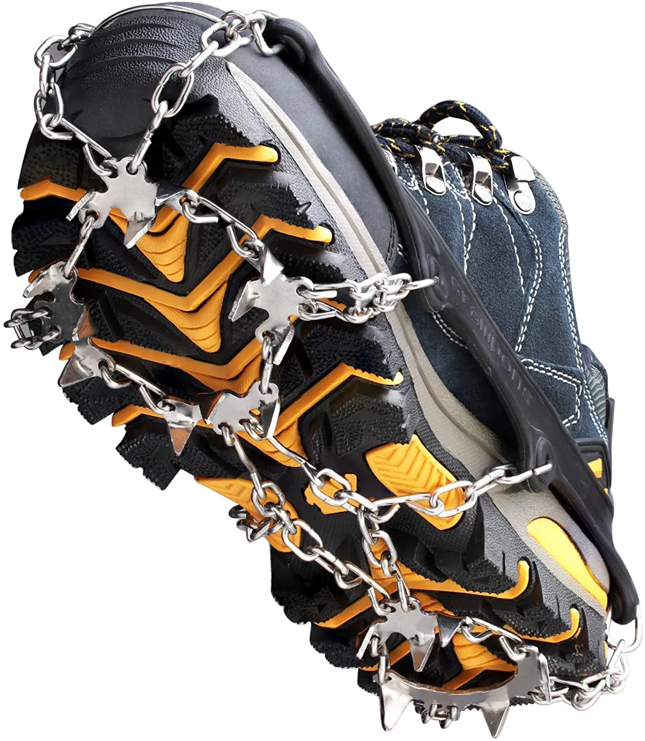 Crampons Ice Cleats Traction Snow Grips for Boots Shoes Women Men Kids anti Slip 19 Stainless Steel Spikes Safe Protect for Hiking Fishing Walking Climbing Mountaineering