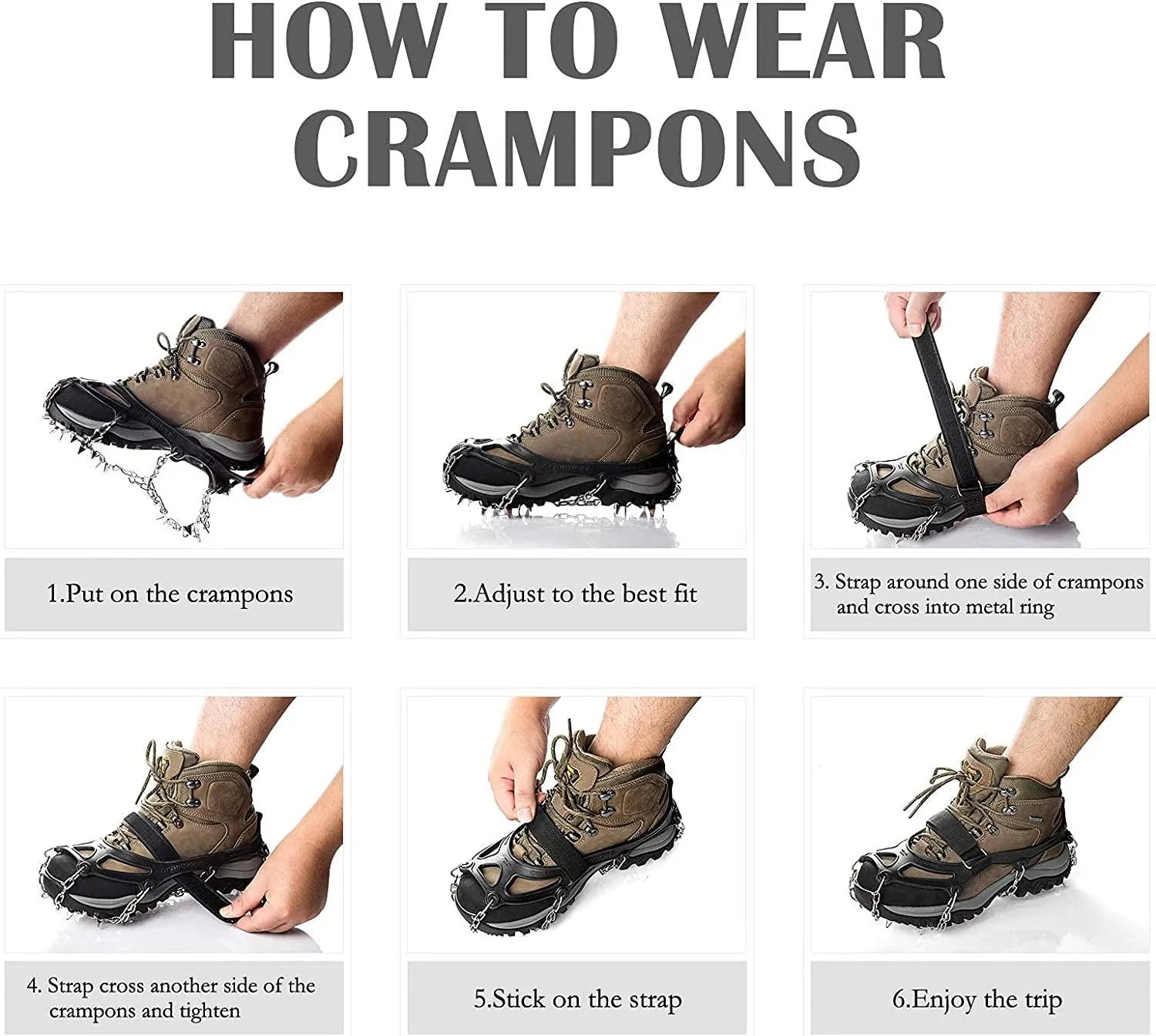 Crampons Ice Cleats Traction Snow Grips for Boots Shoes Women Men Kids anti Slip 19 Stainless Steel Spikes Safe Protect for Hiking Fishing Walking Climbing Mountaineering