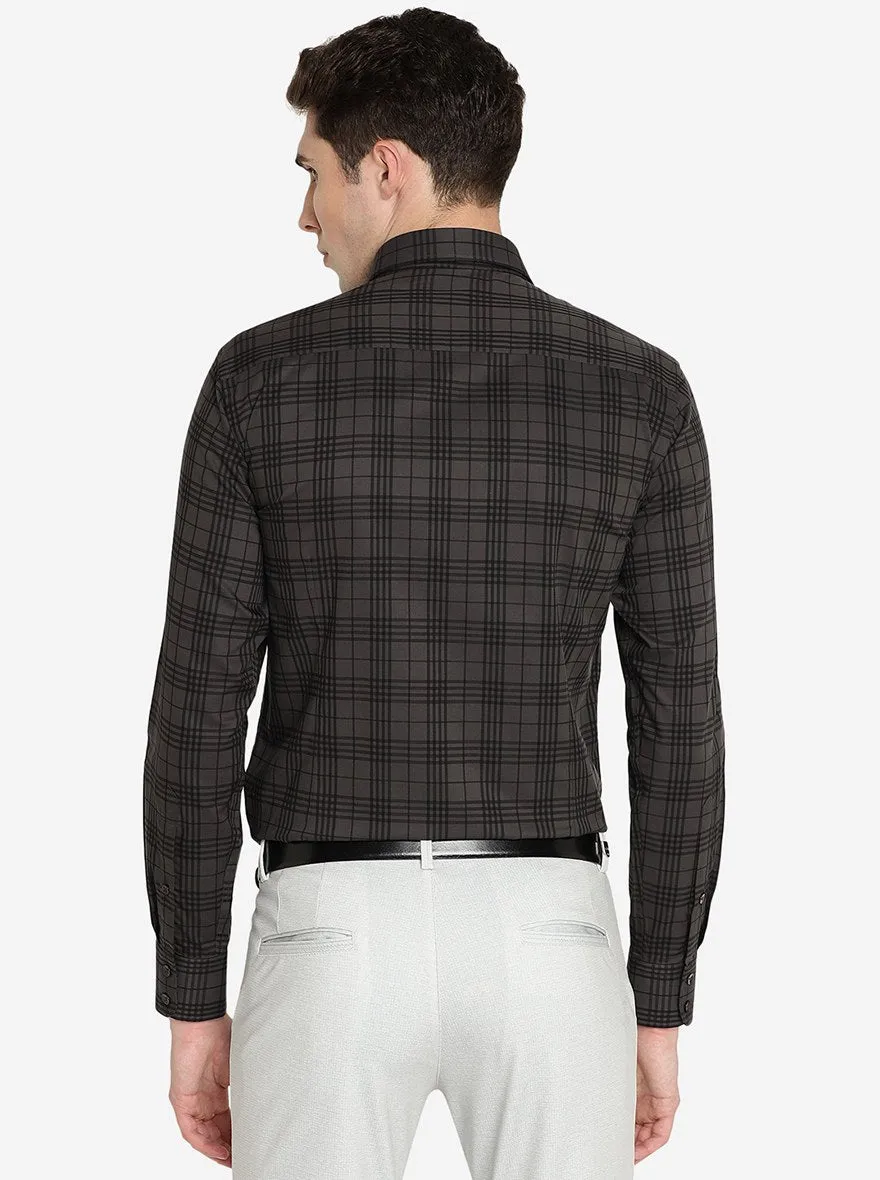 Dark Grey Checked Slim Fit Formal Shirt | Metal