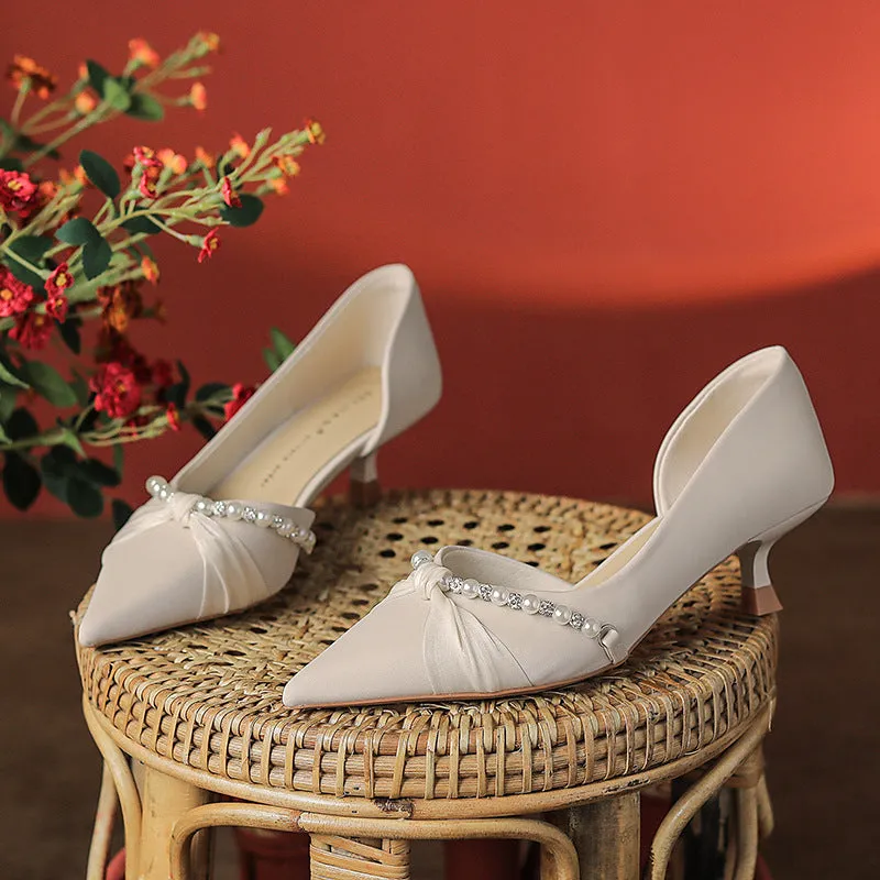 Fairy-Inspired Pearl Twisted Knot Side Cutout Sexy Stiletto Shoes