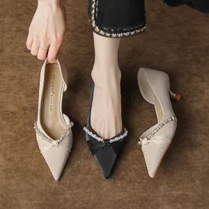 Fairy-Inspired Pearl Twisted Knot Side Cutout Sexy Stiletto Shoes