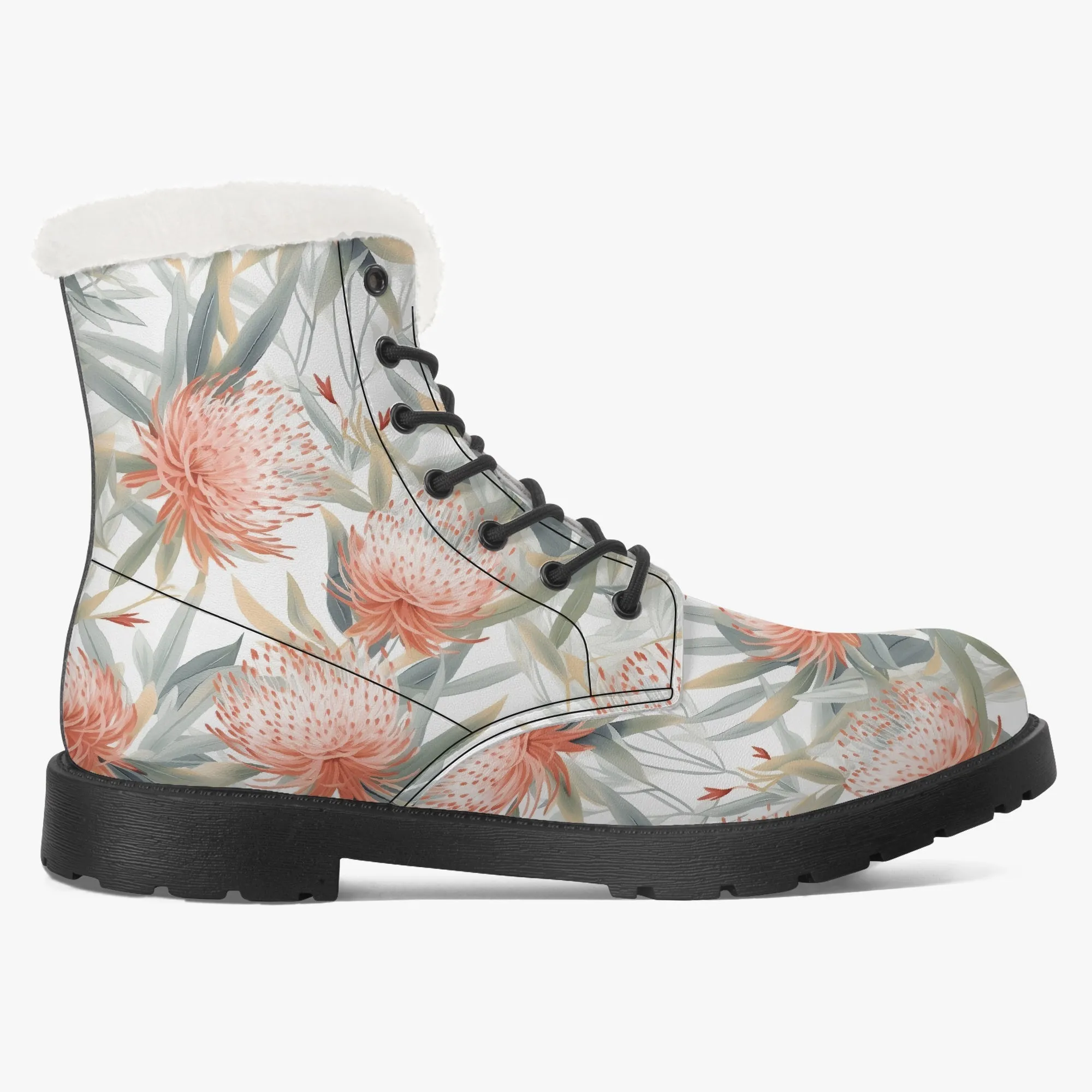 Faux Fur Leather Boots Australian Floral