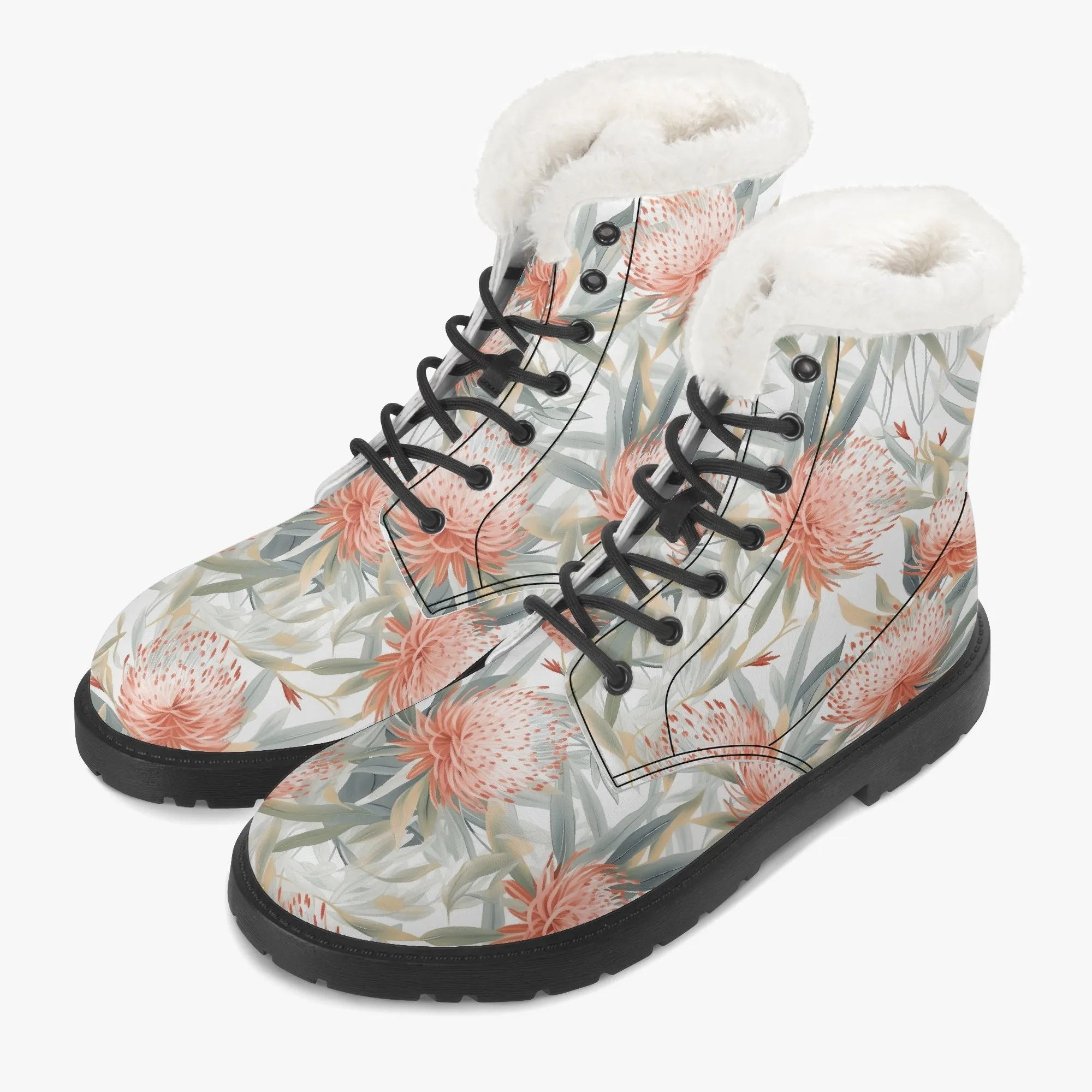 Faux Fur Leather Boots Australian Floral