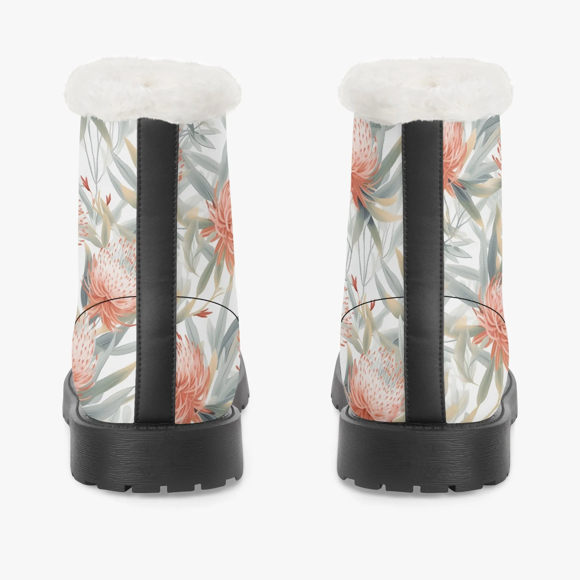 Faux Fur Leather Boots Australian Floral