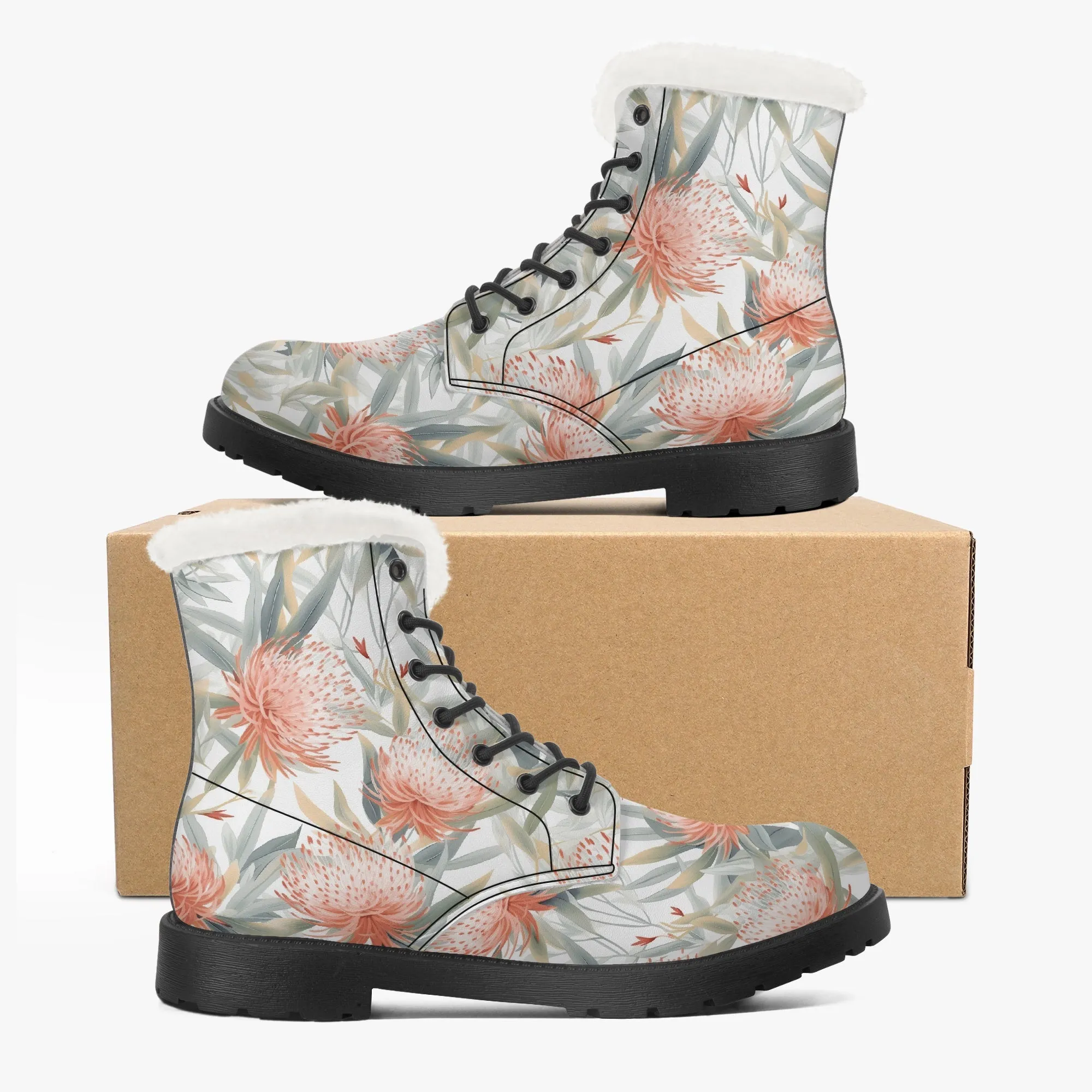 Faux Fur Leather Boots Australian Floral