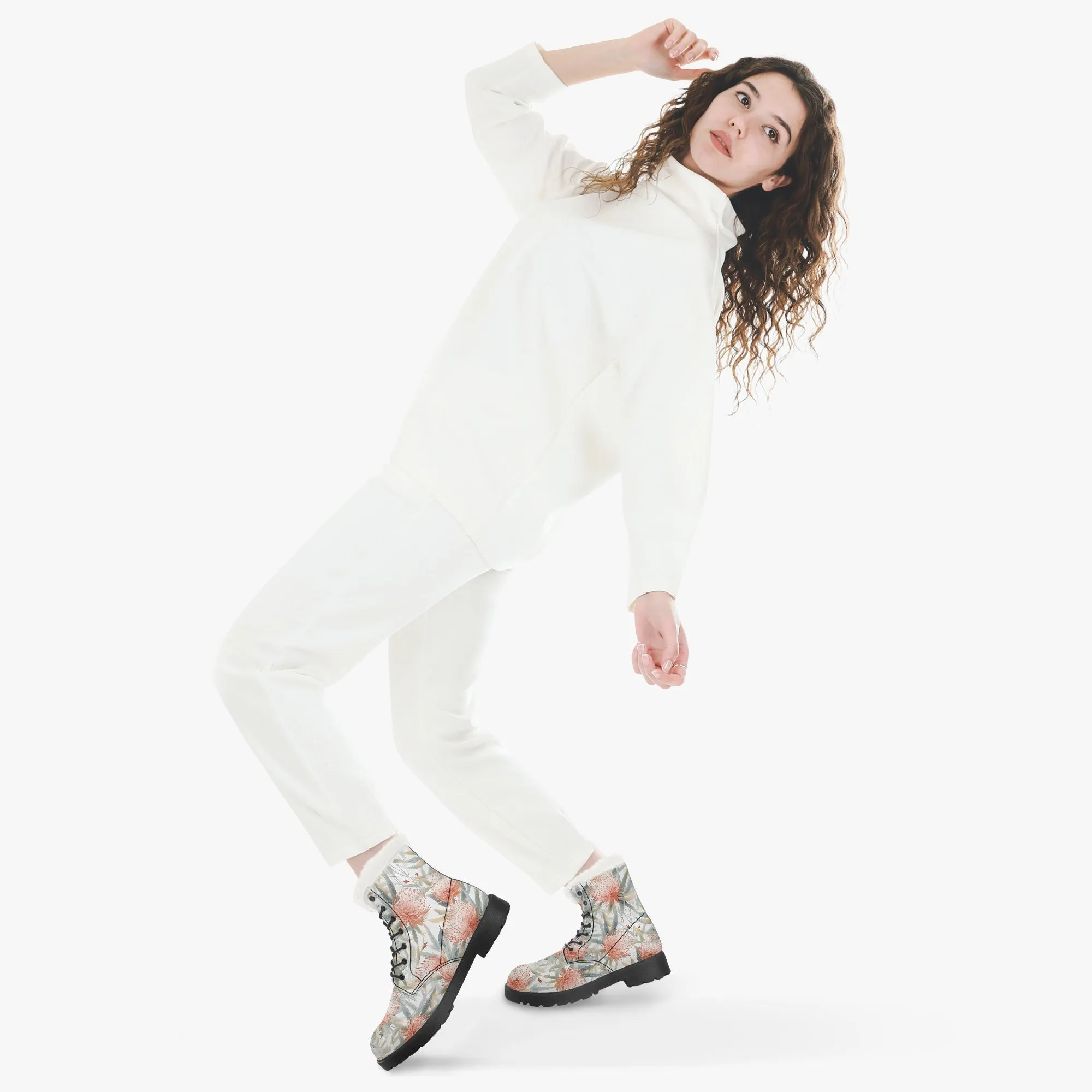 Faux Fur Leather Boots Australian Floral