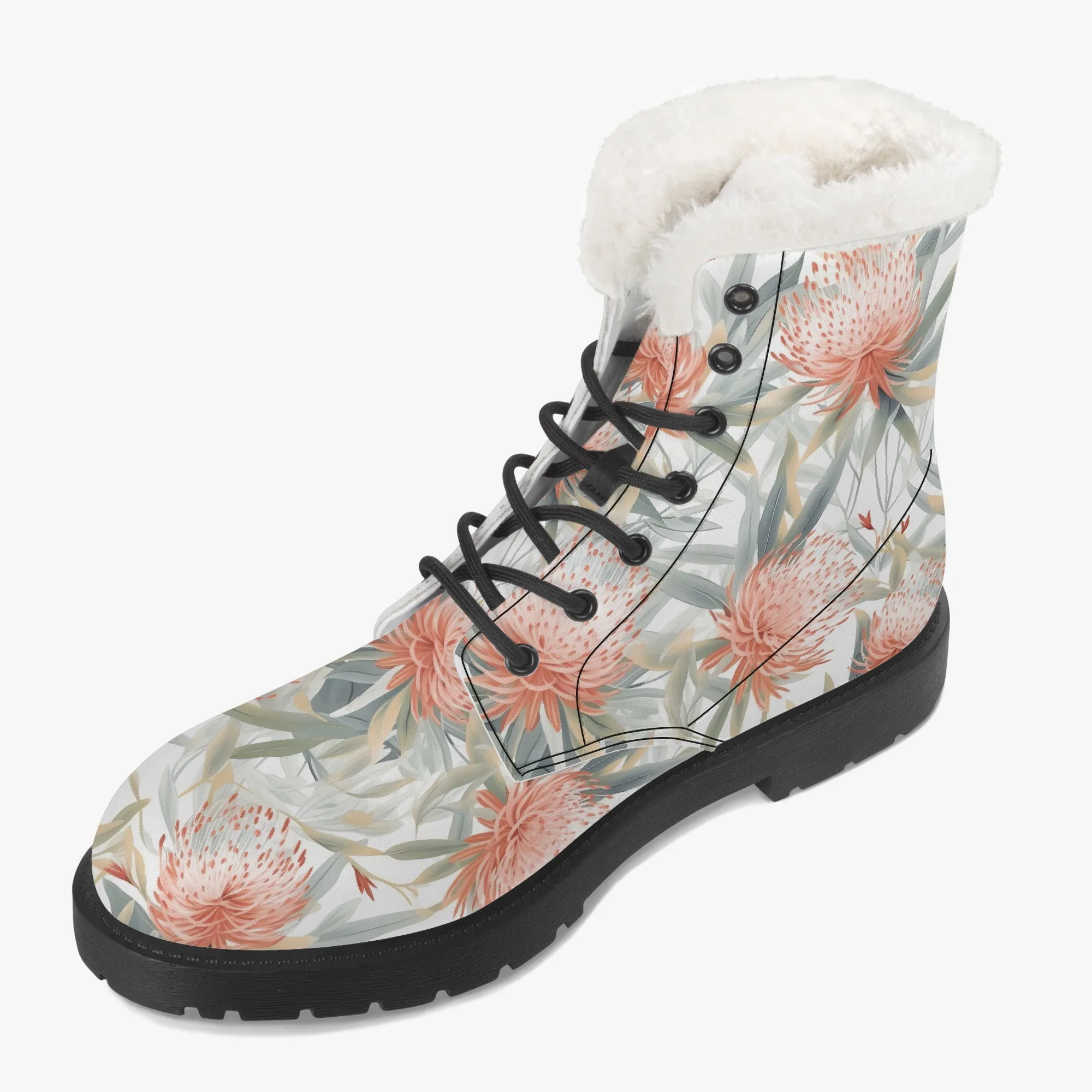 Faux Fur Leather Boots Australian Floral