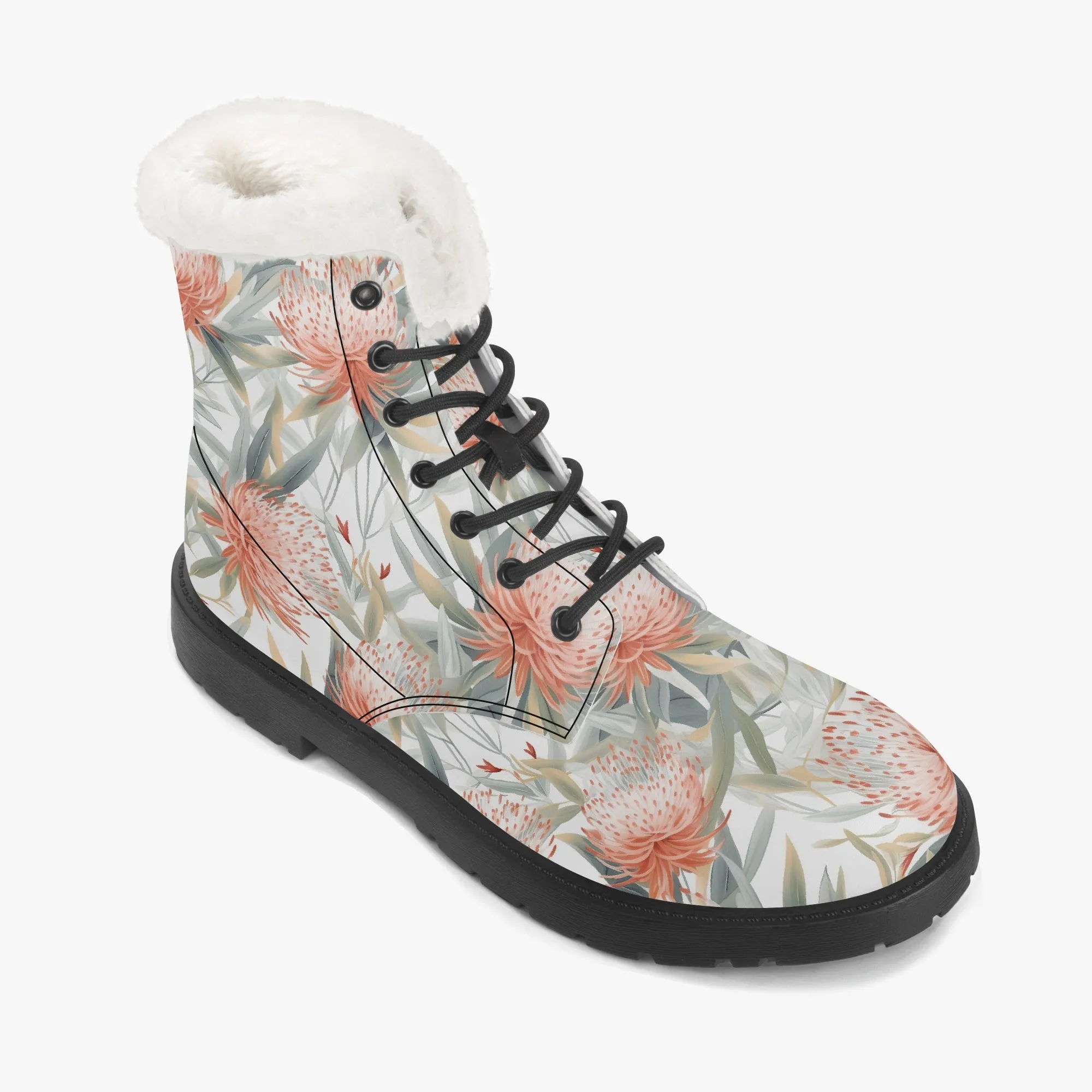 Faux Fur Leather Boots Australian Floral