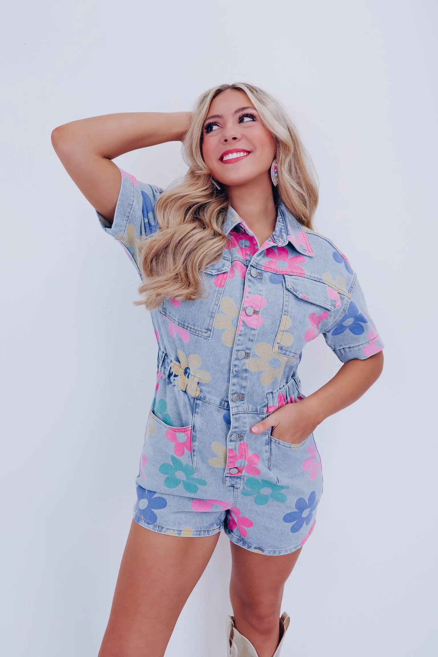Flower Power Denim Romper
