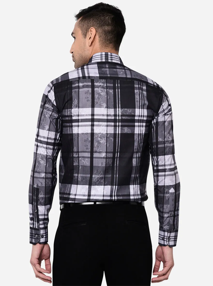 Grey & Black Checked Slim Fit Party Wear Shirt | Greenfibre