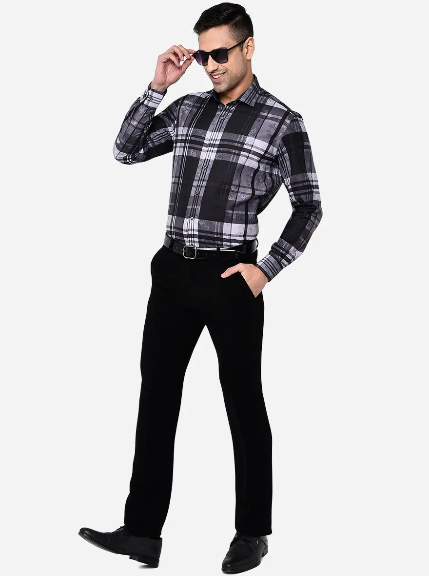 Grey & Black Checked Slim Fit Party Wear Shirt | Greenfibre