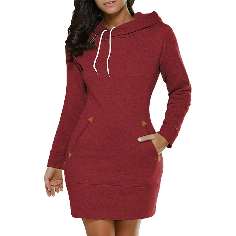 Hannah – Hooded Long Sleeve Knee-Length Casual Dress