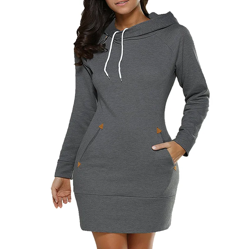 Hannah – Hooded Long Sleeve Knee-Length Casual Dress