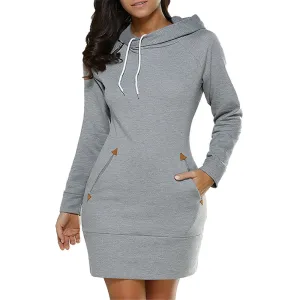 Hannah – Hooded Long Sleeve Knee-Length Casual Dress