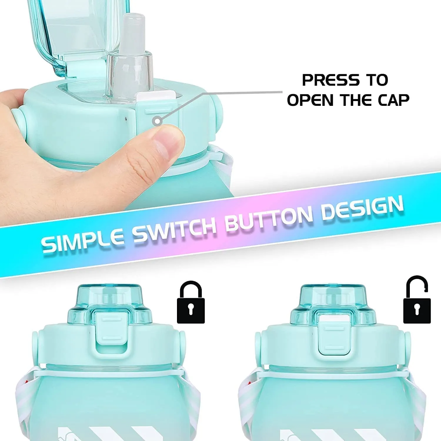 KolorFish Cute Water Bottle with Straw and Strap, BPA Free Twin Color Shading & Cute 3D Stickers 1500ML (Yellow)
