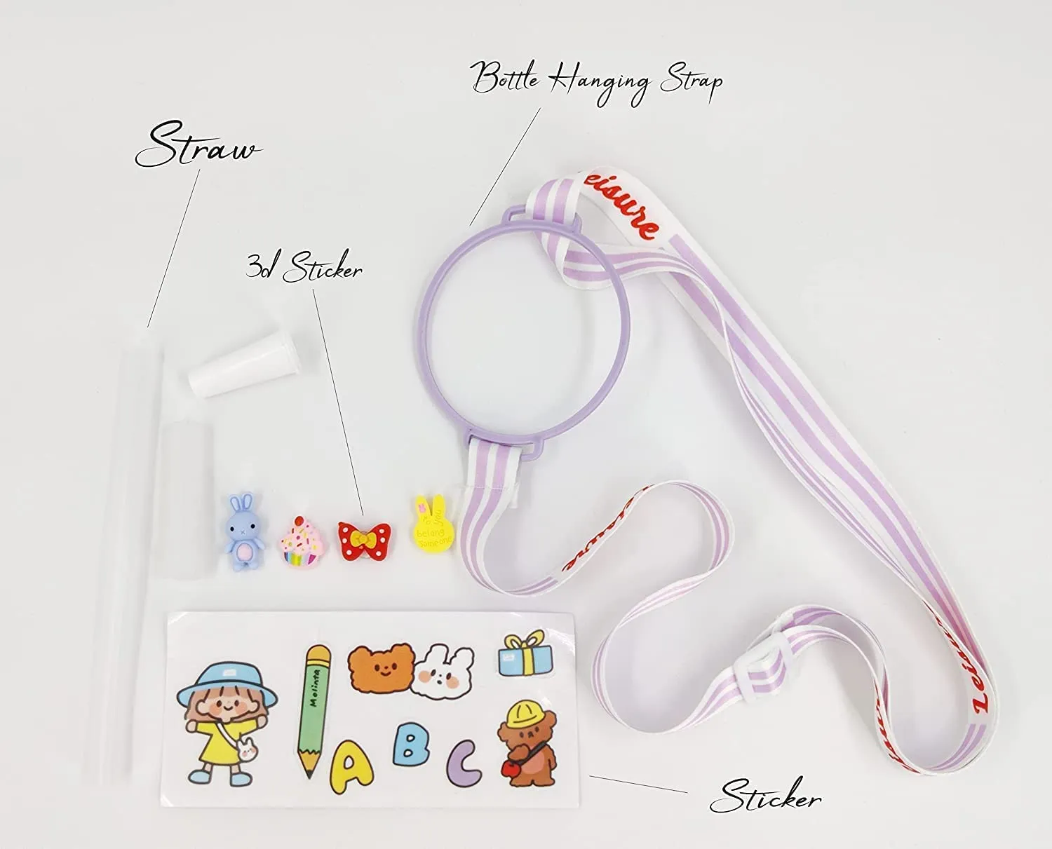 KolorFish Cute Water Bottle with Straw and Strap, BPA Free Twin Color Shading & Cute 3D Stickers 1500ML (Yellow)